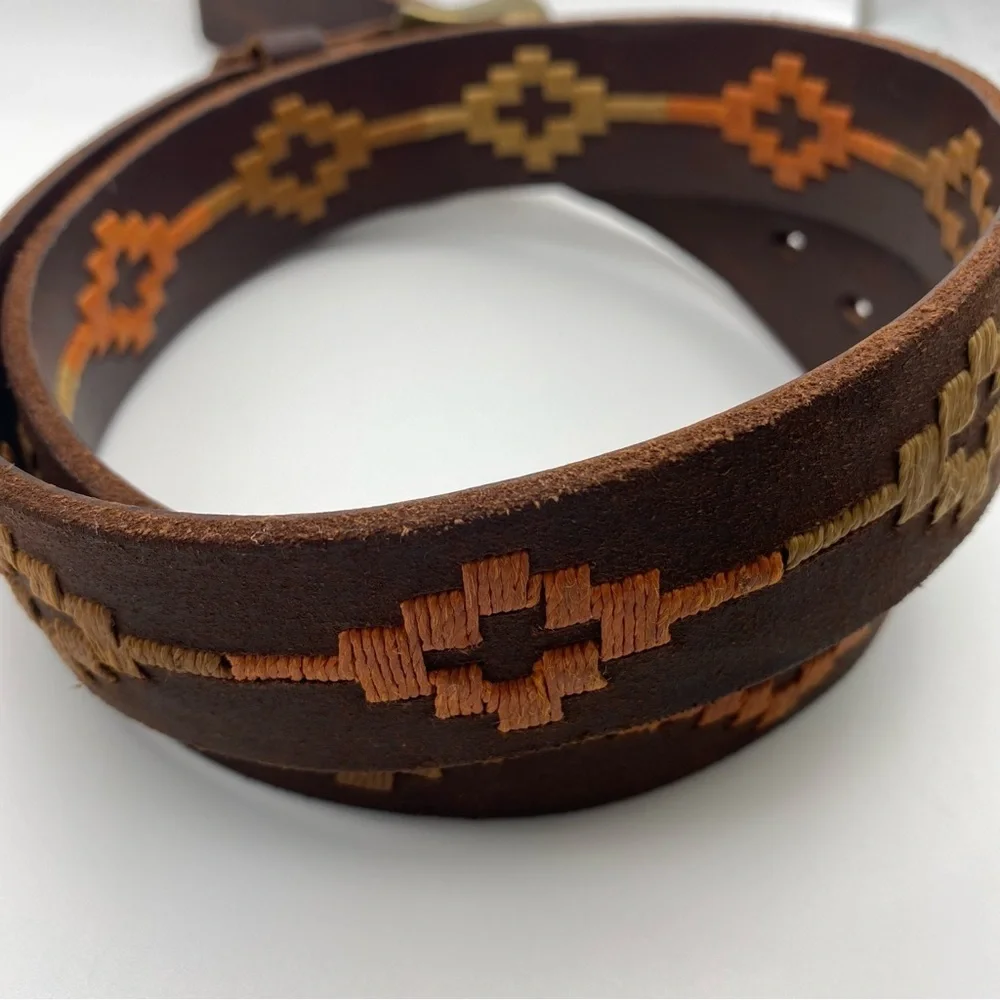 Vintage Embroidered Argentinian Cowhide Leather Hand Stitched Belt